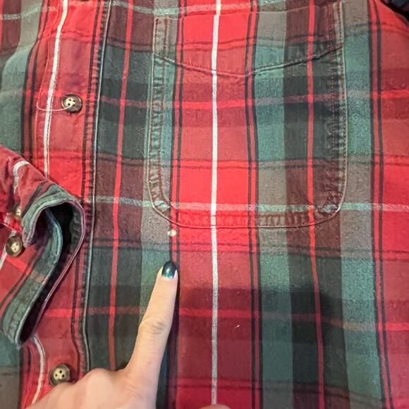 Y2K American Eagle Red Green Plaid Button-Up Shirt Denim Collar L Rugged Preppy - Picture 6 of 6